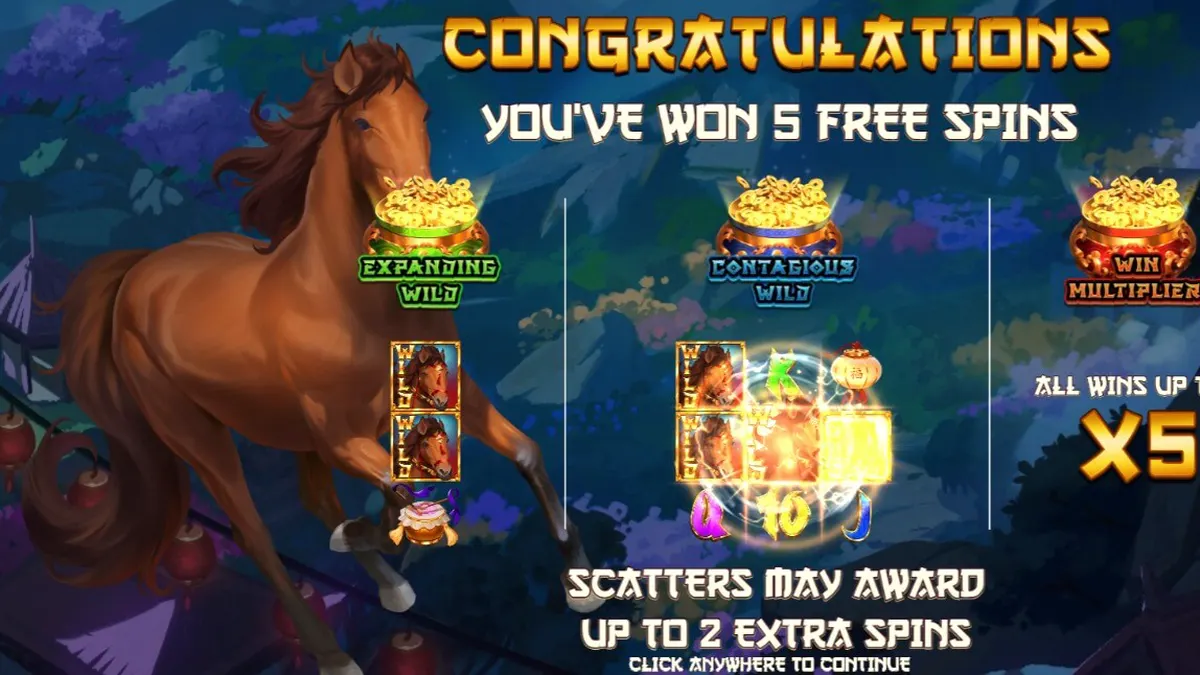 Tampilan visual slot 3 Wonders Luck of Stallion dengan tema kuda dan ornamen Tiongkok