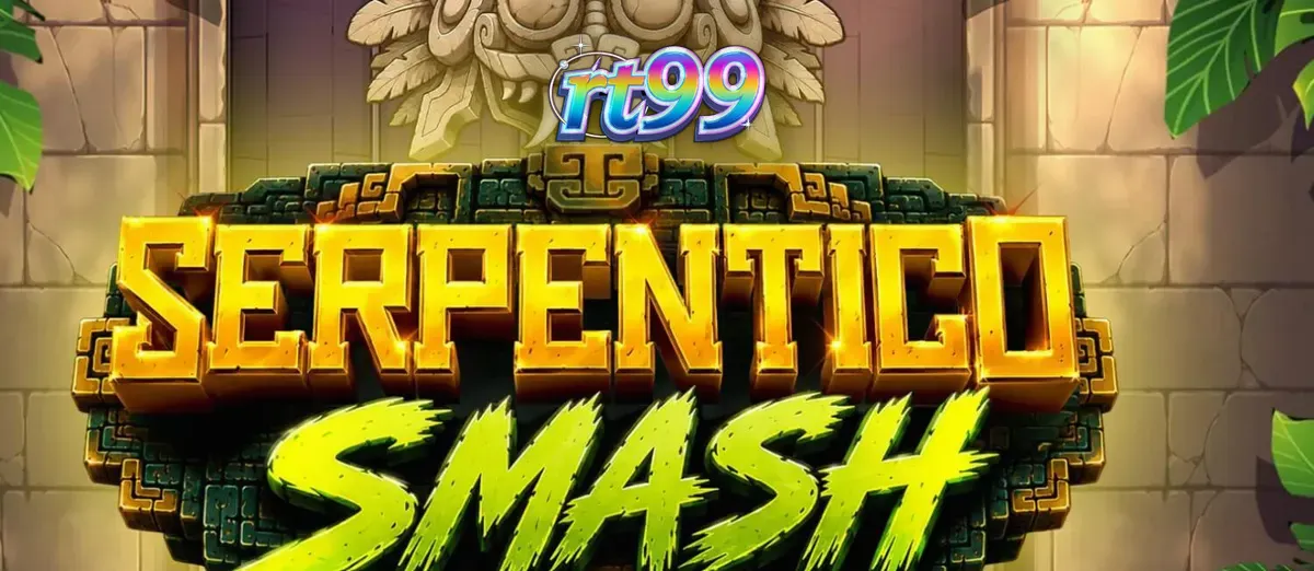 Tampilan visual slot Serpentico Smash dengan latar belakang hutan Aztec dan simbol-simbol batu kuno